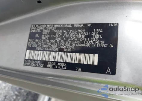 2006 Toyota Tundra Sr5 из США, поврежденный, VIN 5TBRU34176S482366